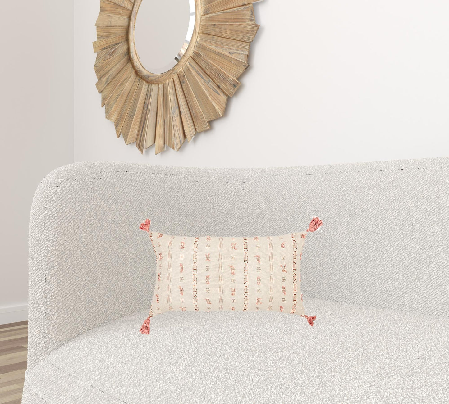 Blush Beige Tribal Inspired Tasseled Lumbar Pillow FurniFindUSA