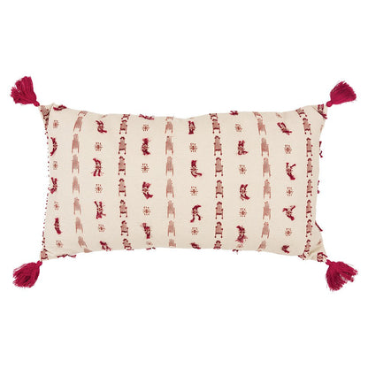 Red Beige Tribal Inspired Tasseled Lumbar Pillow FurniFindUSA