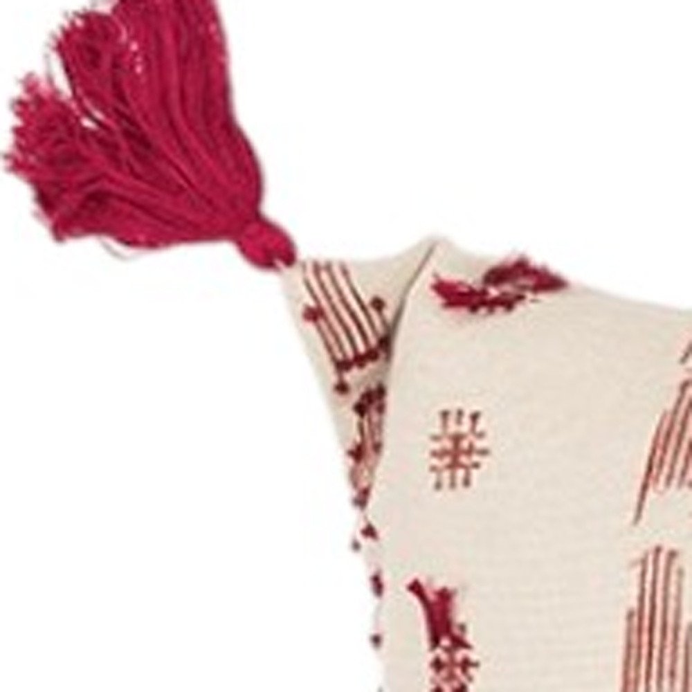 Red Beige Tribal Inspired Tasseled Lumbar Pillow HomeRoots