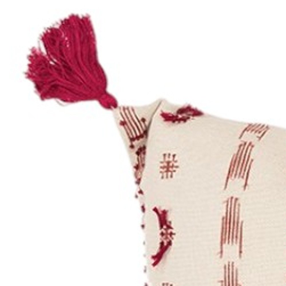 Red Beige Tribal Inspired Tasseled Lumbar Pillow HomeRoots