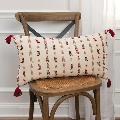 Red Beige Tribal Inspired Tasseled Lumbar Pillow HomeRoots
