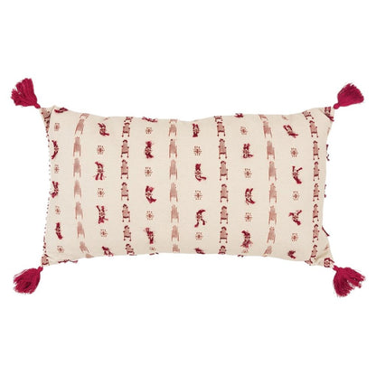 Red Beige Tribal Inspired Tasseled Lumbar Pillow HomeRoots
