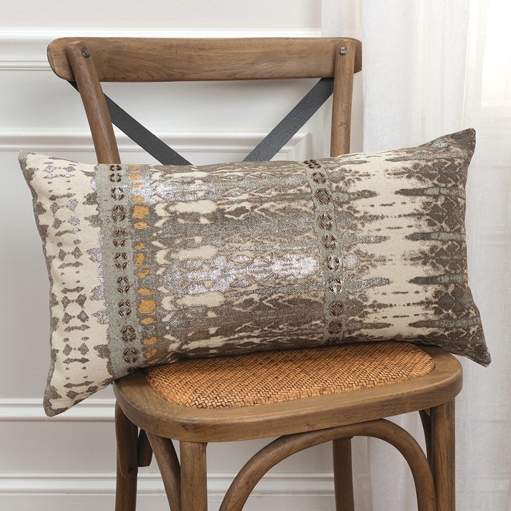 Gray Beige Tribal Distressed Lumbar Pillow HomeRoots