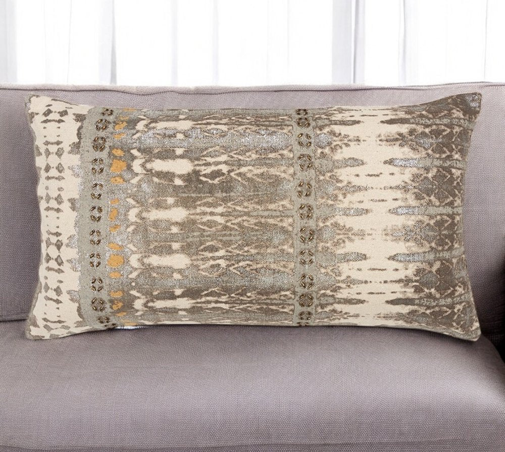 Gray Beige Tribal Distressed Lumbar Pillow — view 6
