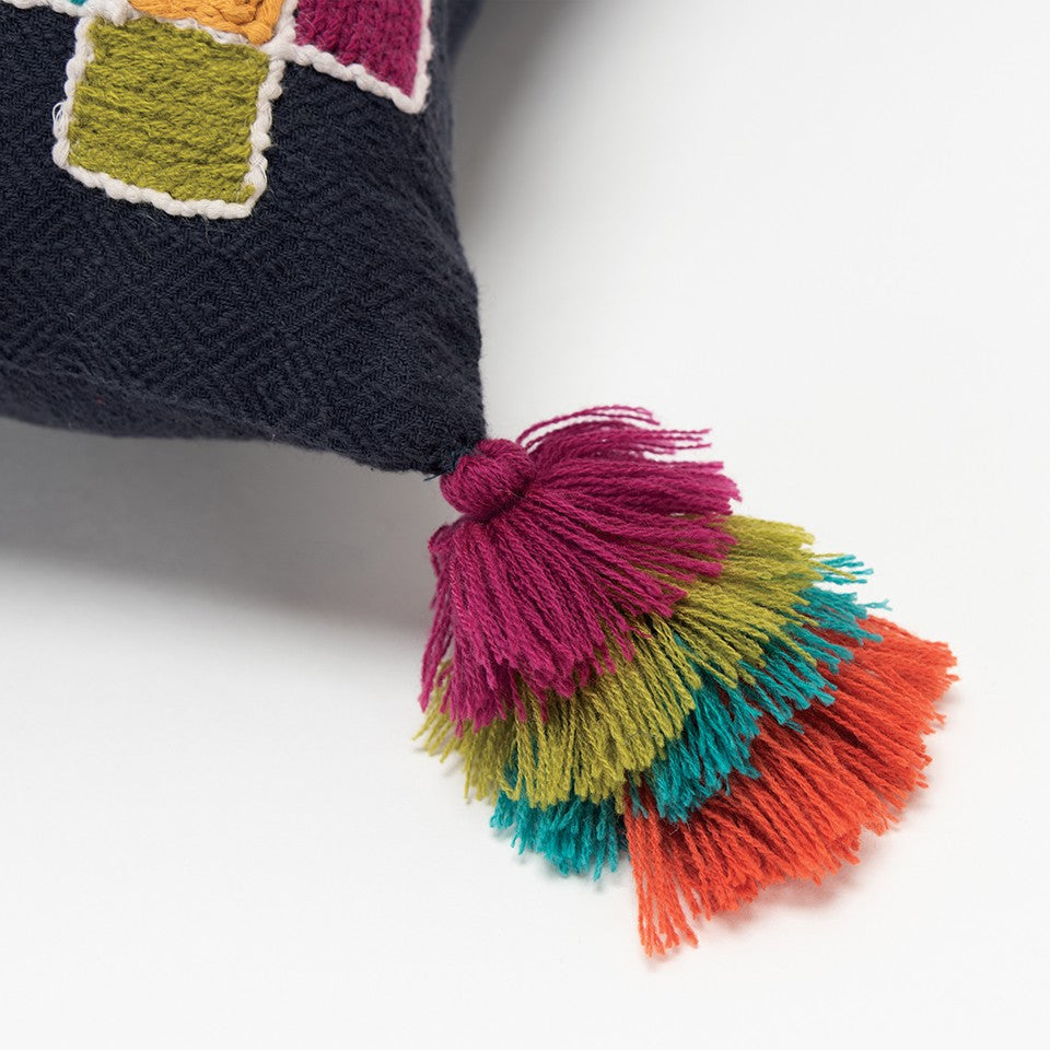 Navy Tribal Motifs Embroidered Throw Pillow FurniFindUSA