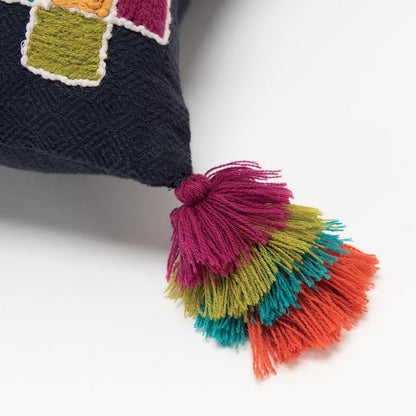Navy Tribal Motifs Embroidered Throw Pillow FurniFindUSA