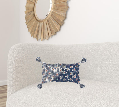 14 X 26 Blue And Gray Zippered 100% Cotton Throw Pillow FurniFindUSA