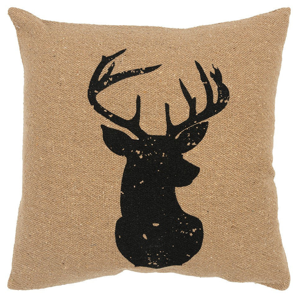 Tan Black Distressed Reindeer Throw Pillow FurniFindUSA