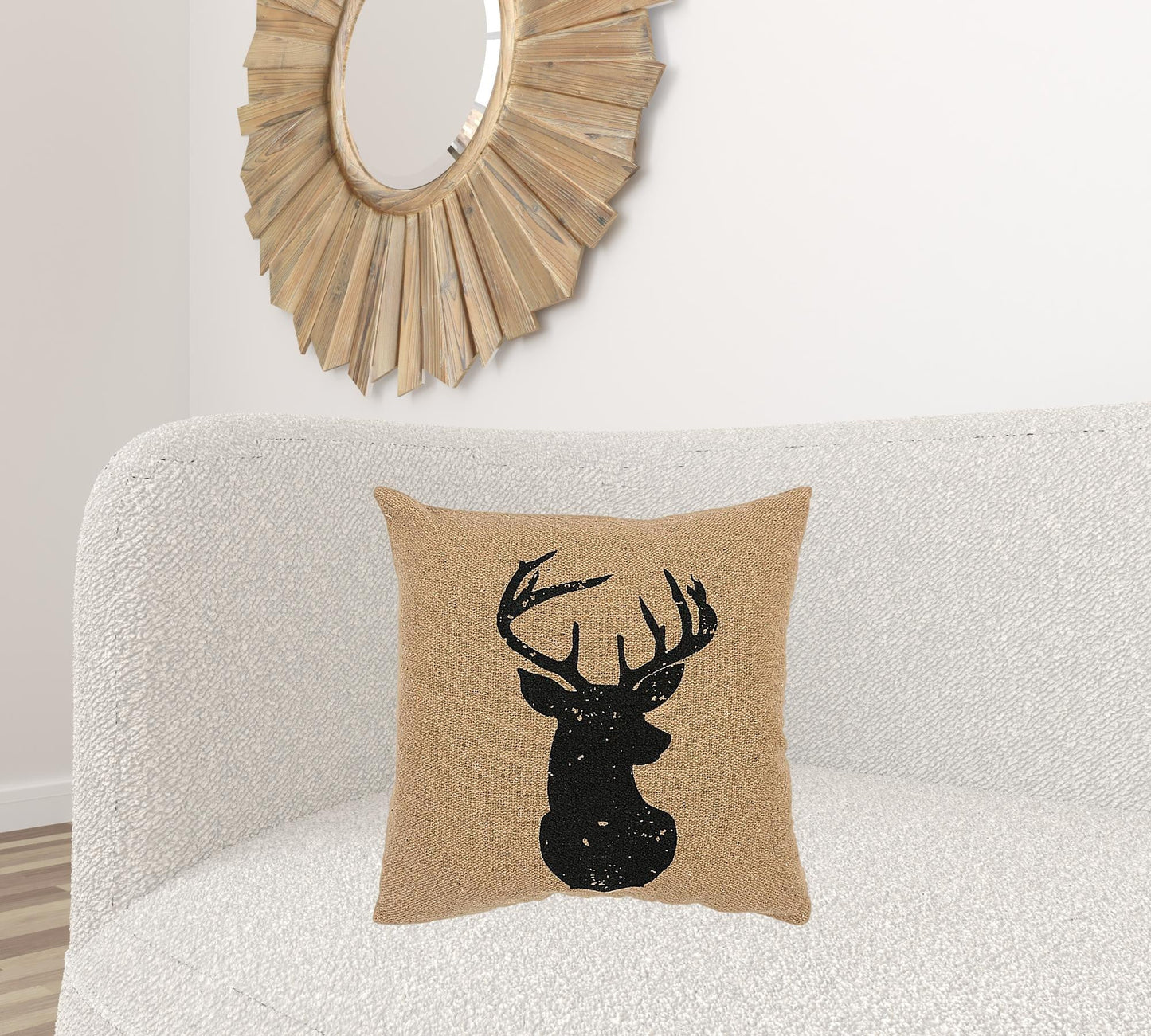 Tan Black Distressed Reindeer Throw Pillow FurniFindUSA