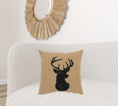 Tan Black Distressed Reindeer Throw Pillow FurniFindUSA