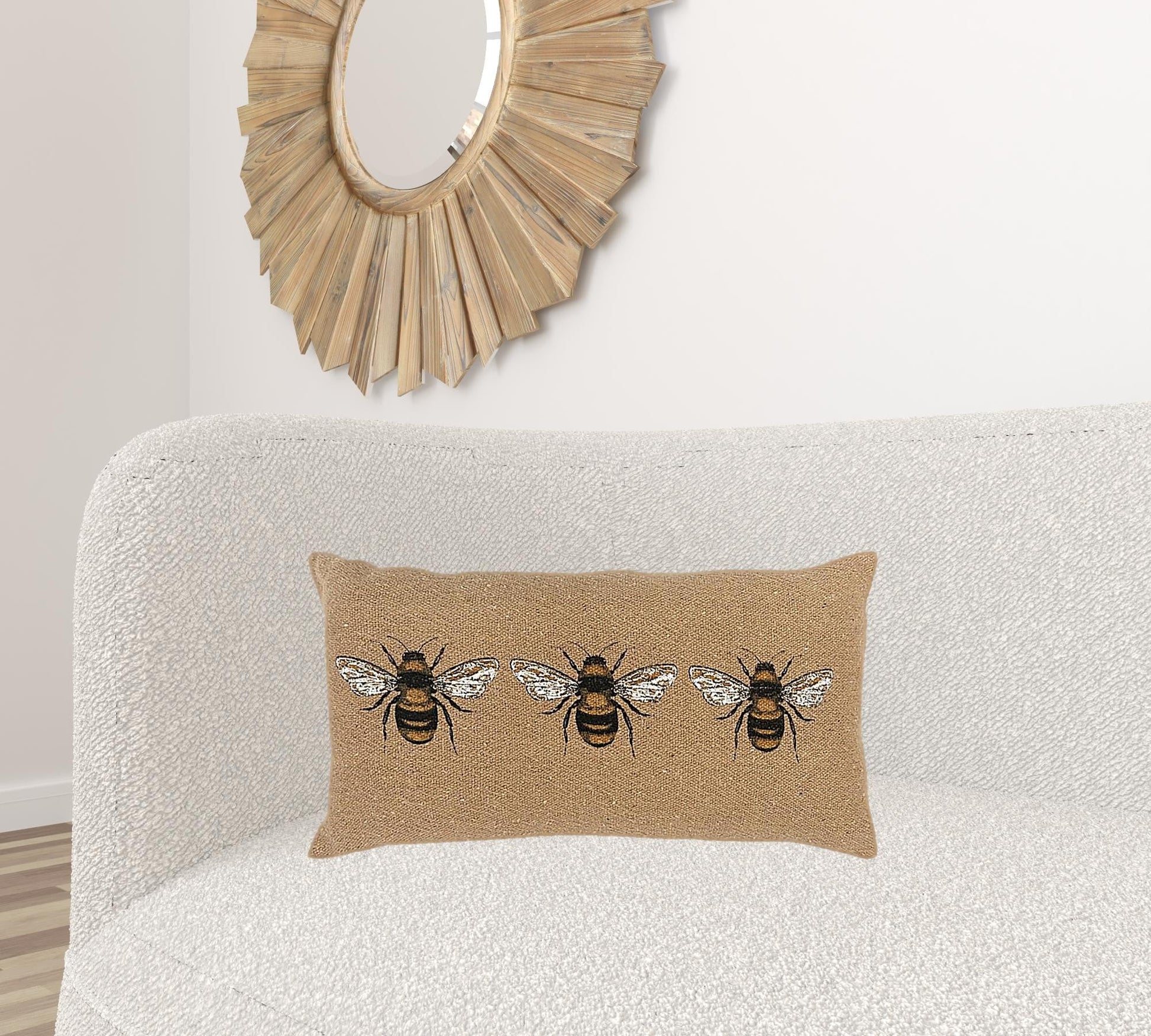 Tan Honeybees Trio Deocrative Lumbar Pillow FurniFindUSA