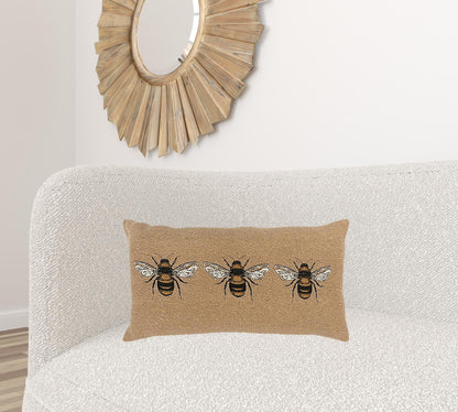 Tan Honeybees Trio Deocrative Lumbar Pillow FurniFindUSA
