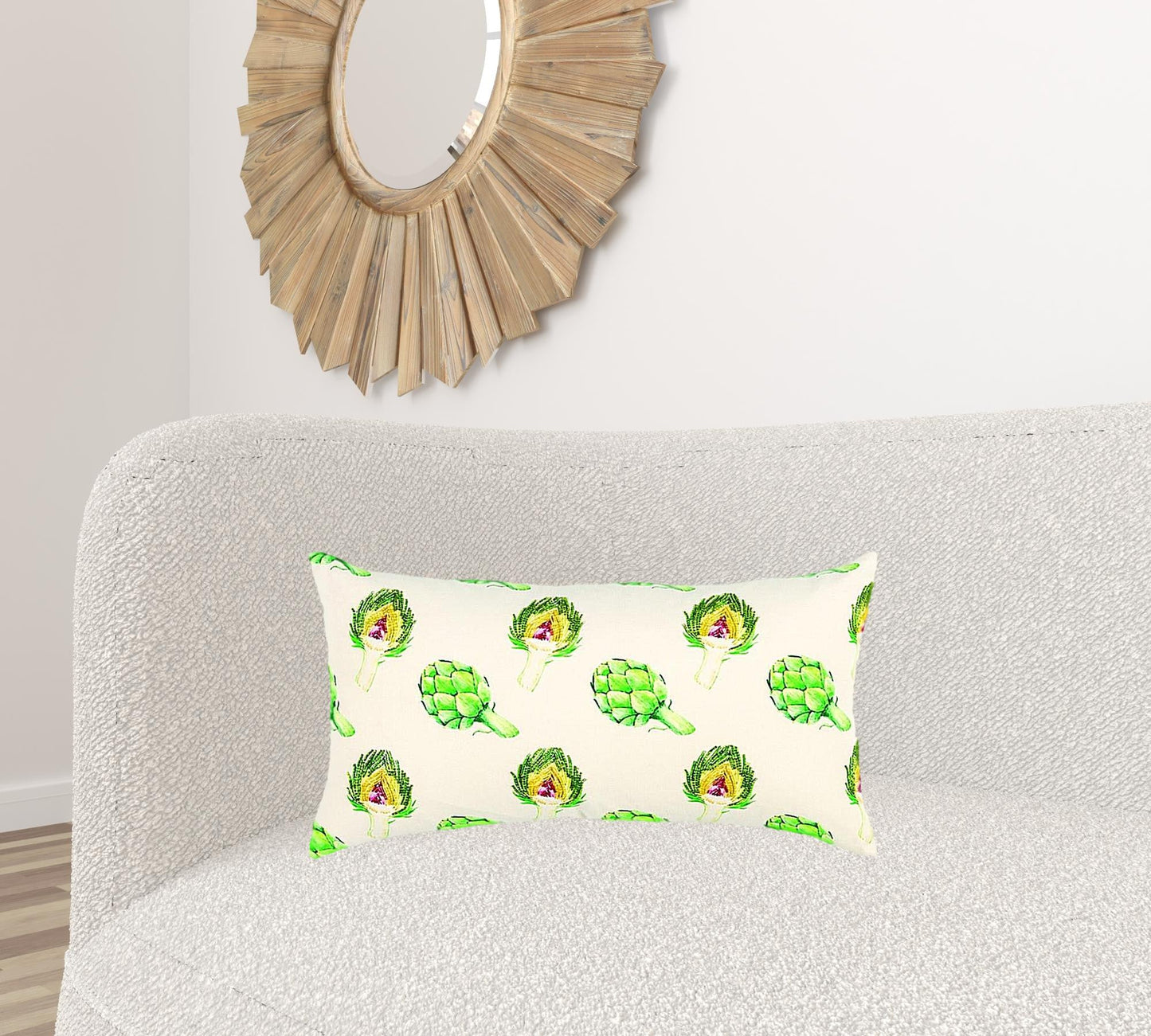 Lemon Green Artichoke Embroidered Lumbar Pillow FurniFindUSA