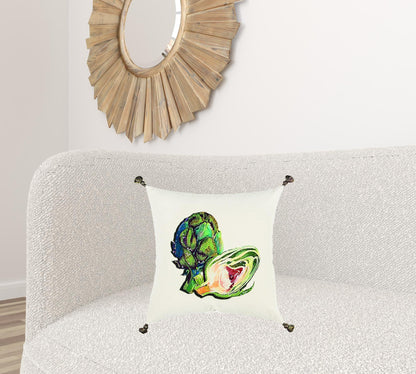 White Green Embroidered Artichoke Throw Pillow FurniFindUSA