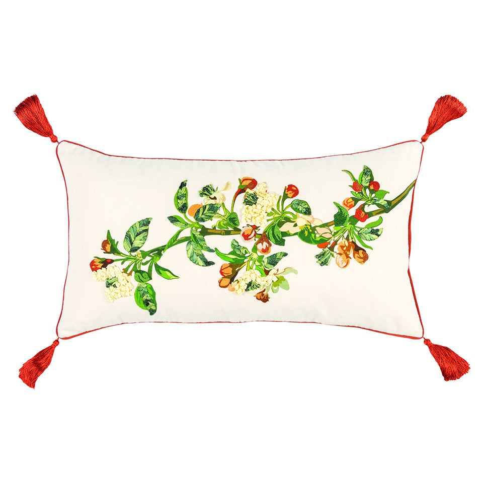 White Red Spring Greenery Lumbar Pillow FurniFindUSA