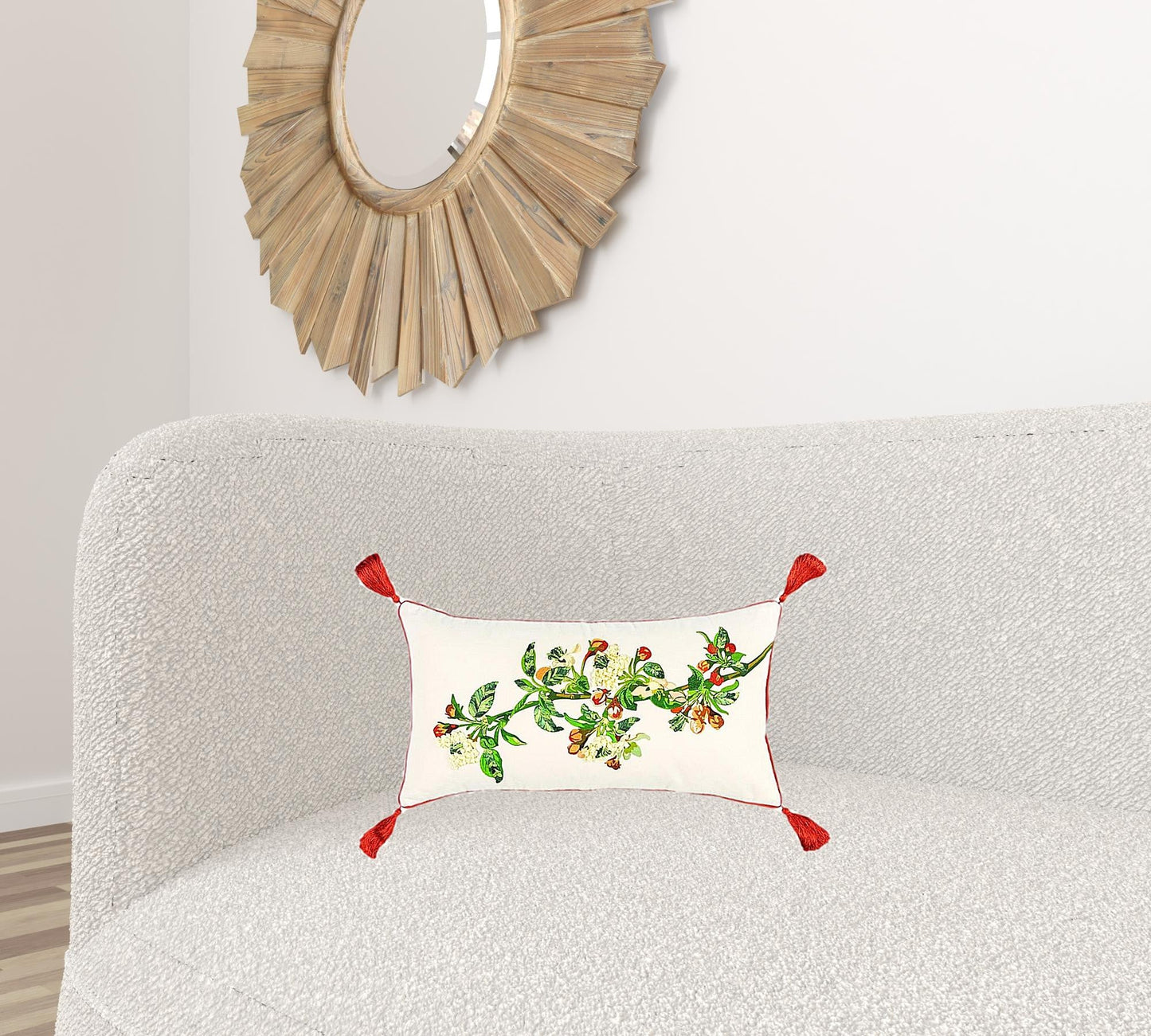 White Red Spring Greenery Lumbar Pillow FurniFindUSA