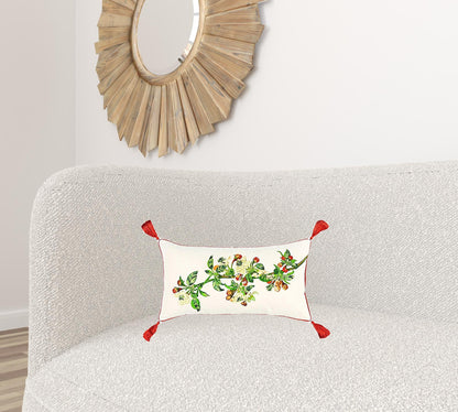 White Red Spring Greenery Lumbar Pillow FurniFindUSA