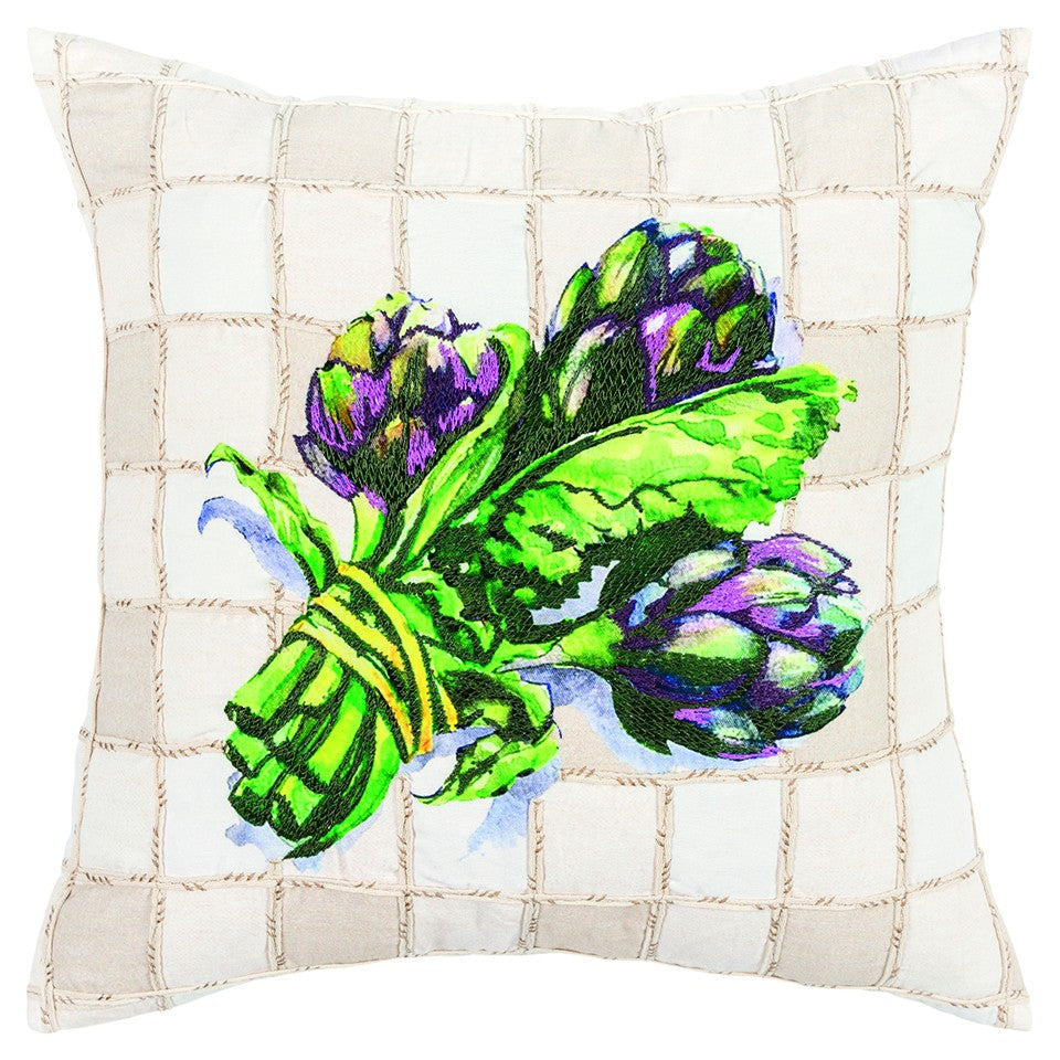 White Green Artichoke Waffled Throw Pillow FurniFindUSA