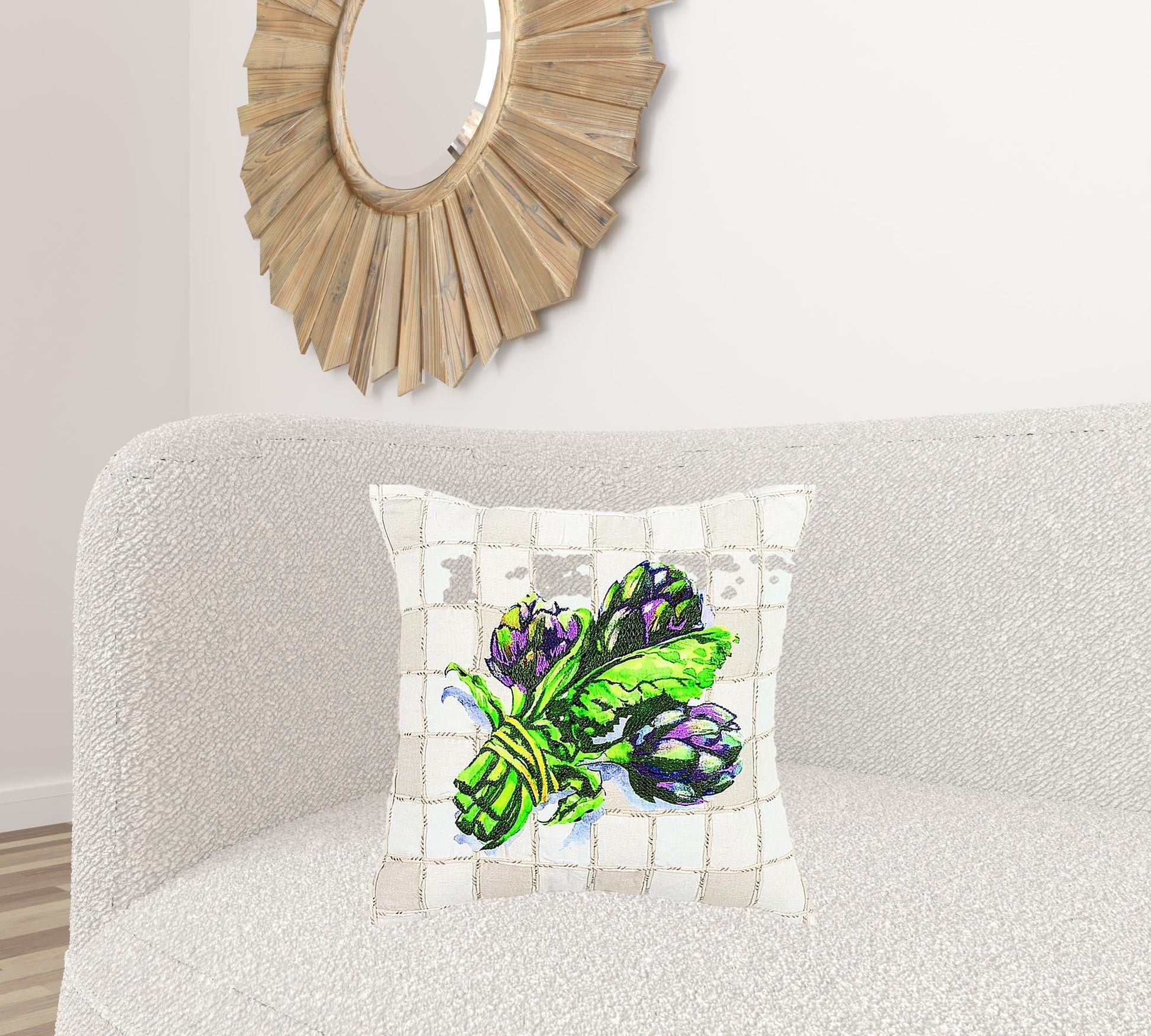 White Green Artichoke Waffled Throw Pillow FurniFindUSA