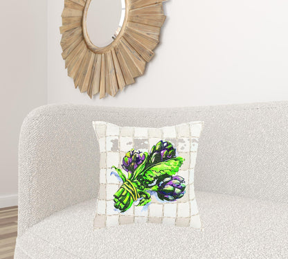White Green Artichoke Waffled Throw Pillow FurniFindUSA