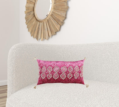 Pink Textured Diamond Velvety Lumbar Pillow FurniFindUSA