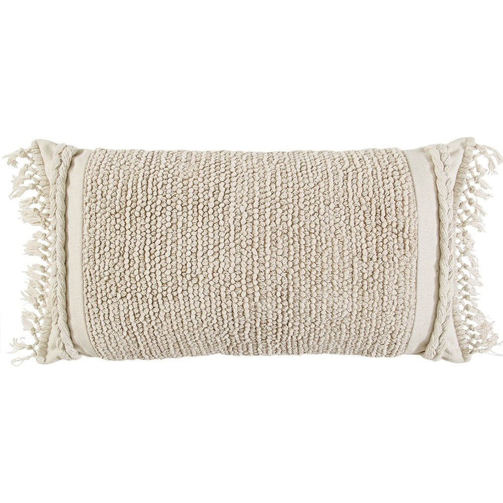Ivory Braided Stripe Macrame Fringe Lumbar Pillow HomeRoots