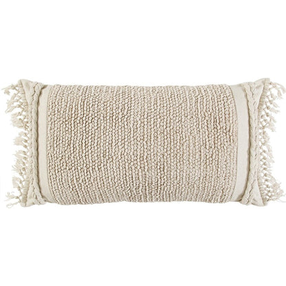 Ivory Braided Stripe Macrame Fringe Lumbar Pillow HomeRoots