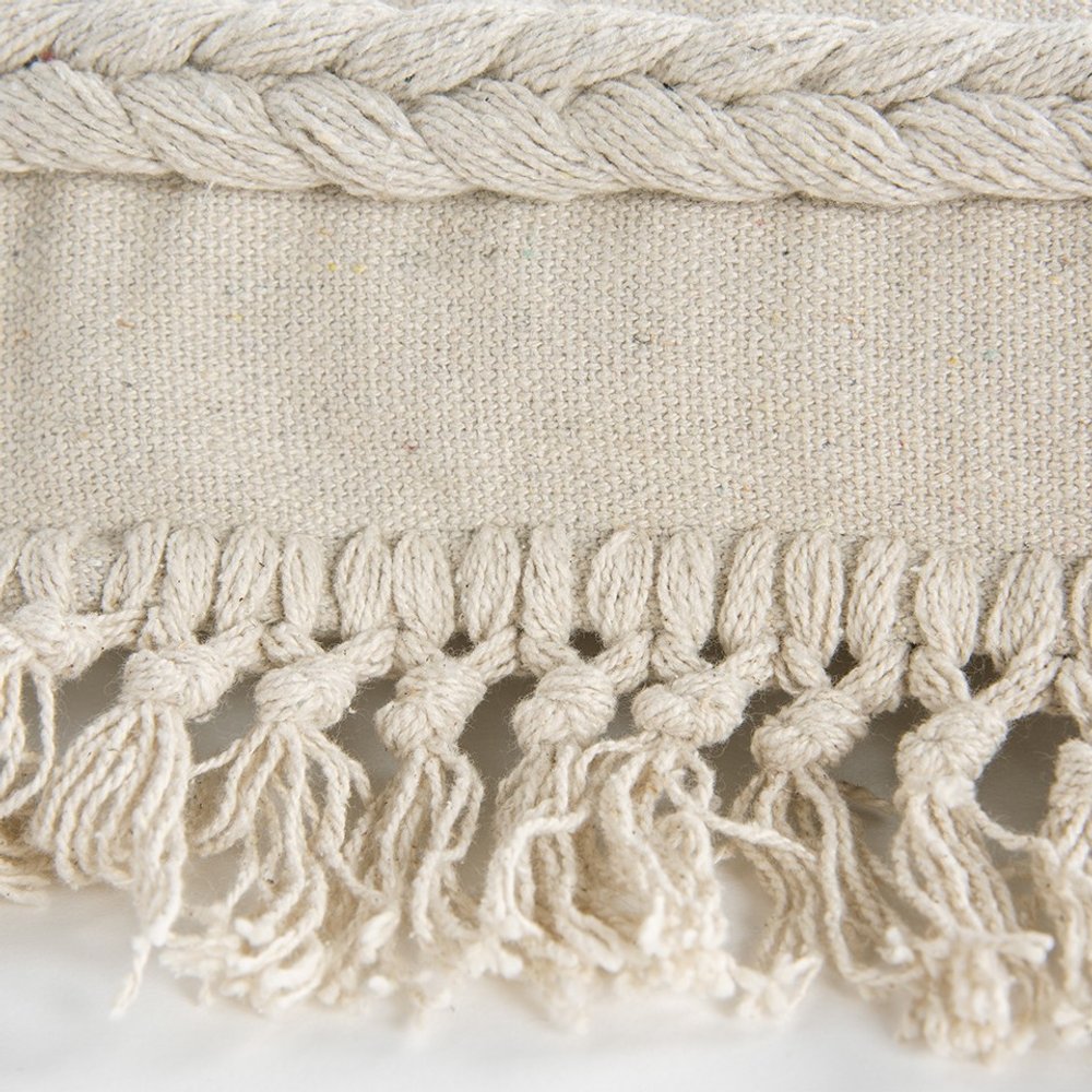Ivory Braided Stripe Macrame Fringe Lumbar Pillow — view 3