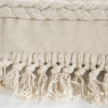 Ivory Braided Stripe Macrame Fringe Lumbar Pillow HomeRoots