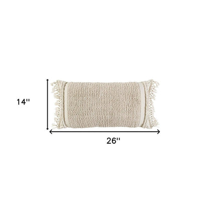 Ivory Braided Stripe Macrame Fringe Lumbar Pillow HomeRoots