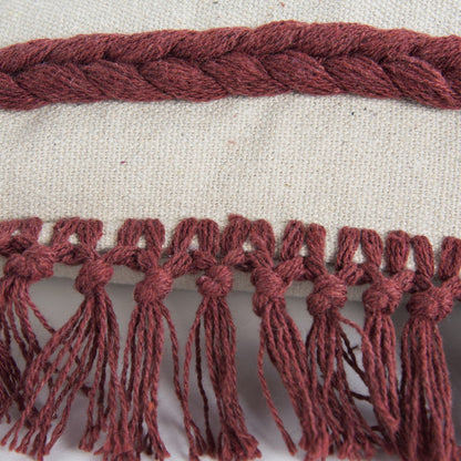 Rust Braided Stripe Macrame Fringe Lumbar Pillow FurniFindUSA