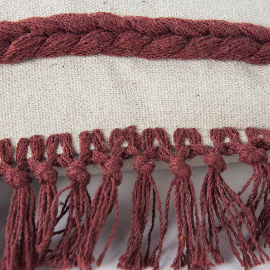 Rust Braided Stripe Macrame Fringe Lumbar Pillow FurniFindUSA