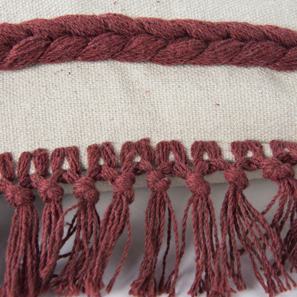 Rust Braided Stripe Macrame Fringe Lumbar Pillow FurniFindUSA
