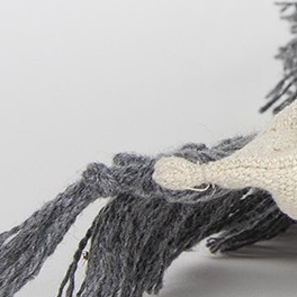 Gray Braided Stripe Macrame Fringe Lumbar Pillow FurniFindUSA