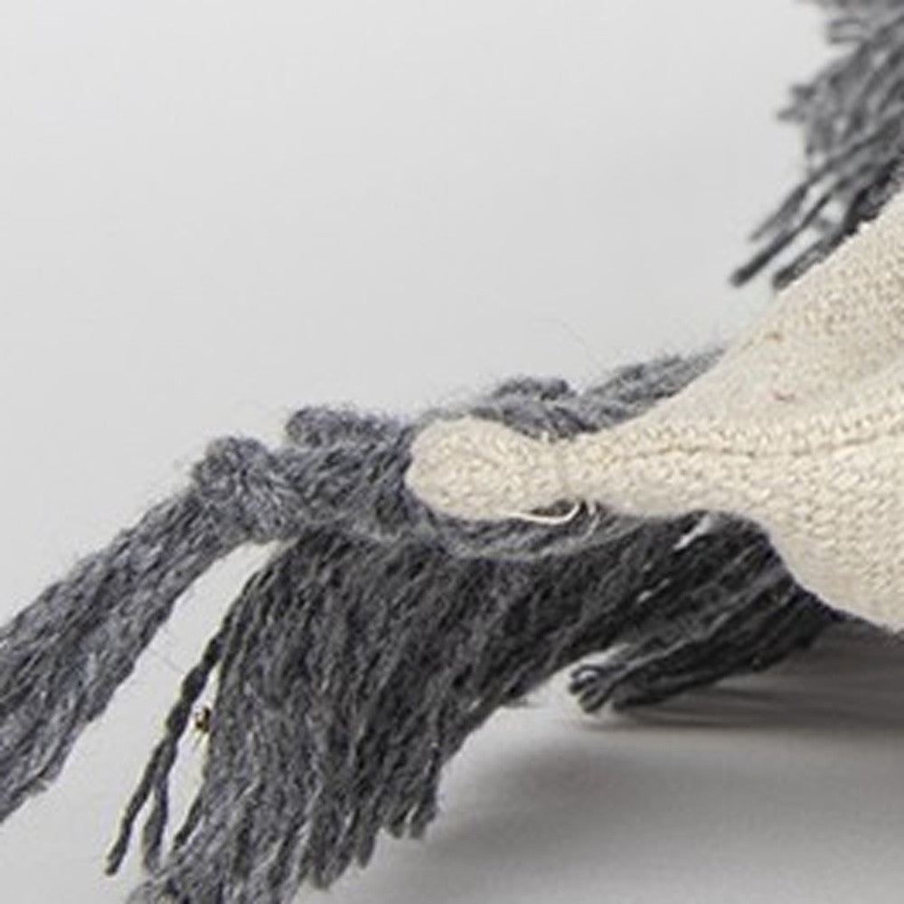 Gray Braided Stripe Macrame Fringe Lumbar Pillow FurniFindUSA