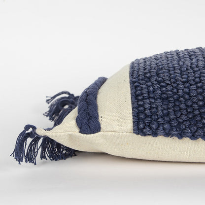 Blue Braided Stripe Macrame Fringe Lumbar Pillow FurniFindUSA