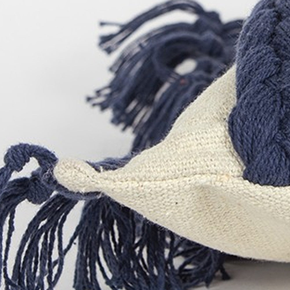 Blue Braided Stripe Macrame Fringe Lumbar Pillow FurniFindUSA