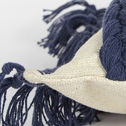 Blue Braided Stripe Macrame Fringe Lumbar Pillow FurniFindUSA