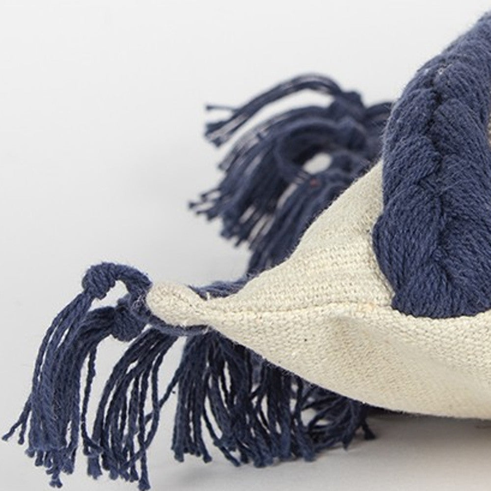 Blue Braided Stripe Macrame Fringe Lumbar Pillow FurniFindUSA