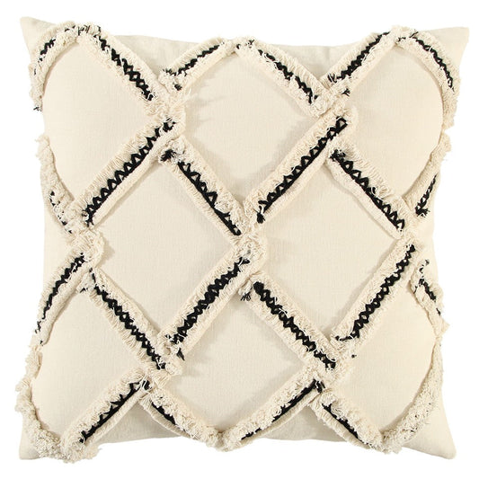 18" Cream and Black Textured Lattice Throw Pillow FurniFindUSA