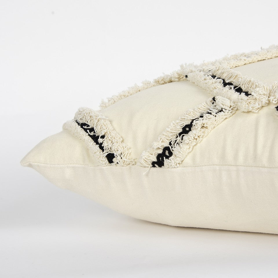 18" Cream and Black Textured Lattice Throw Pillow FurniFindUSA