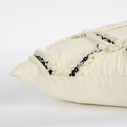 18" Cream and Black Textured Lattice Throw Pillow FurniFindUSA