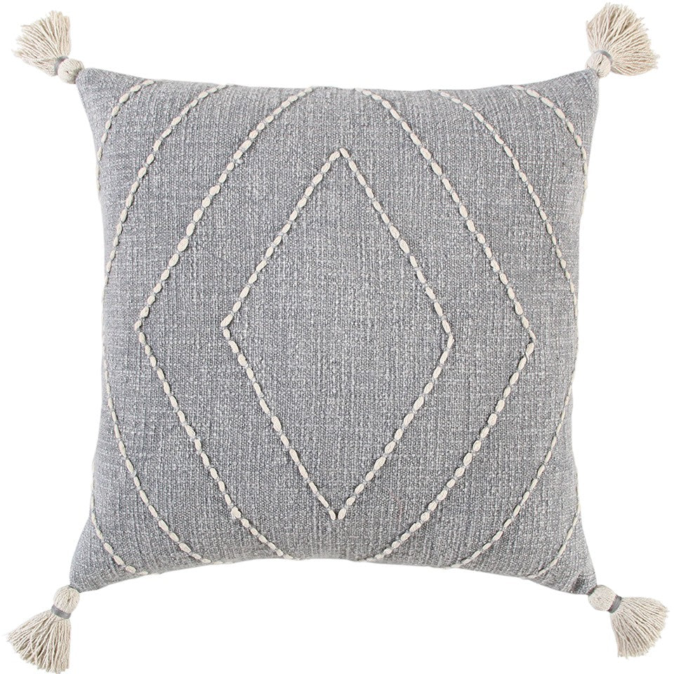Gray White Diamond Kantha Stitched Throw Pillow FurniFindUSA