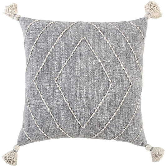 Gray White Diamond Kantha Stitched Throw Pillow