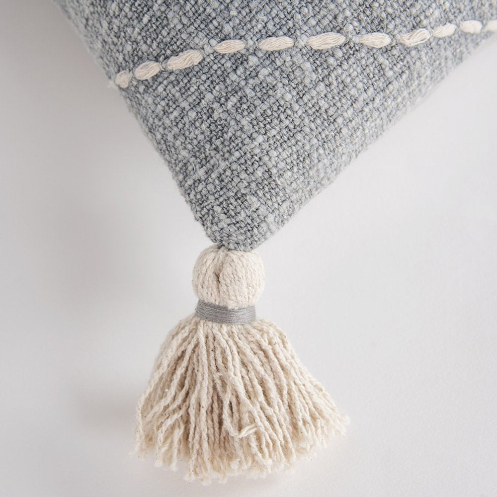 Gray White Diamond Kantha Stitched Throw Pillow — view 3