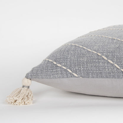 Gray White Diamond Kantha Stitched Throw Pillow FurniFindUSA