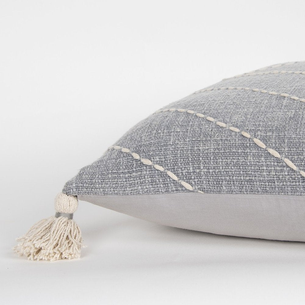 Gray White Diamond Kantha Stitched Throw Pillow — view 4