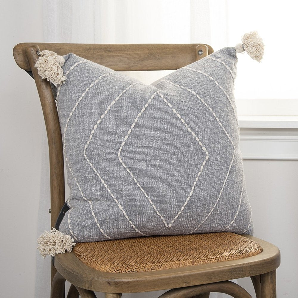 Gray White Diamond Kantha Stitched Throw Pillow — view 5