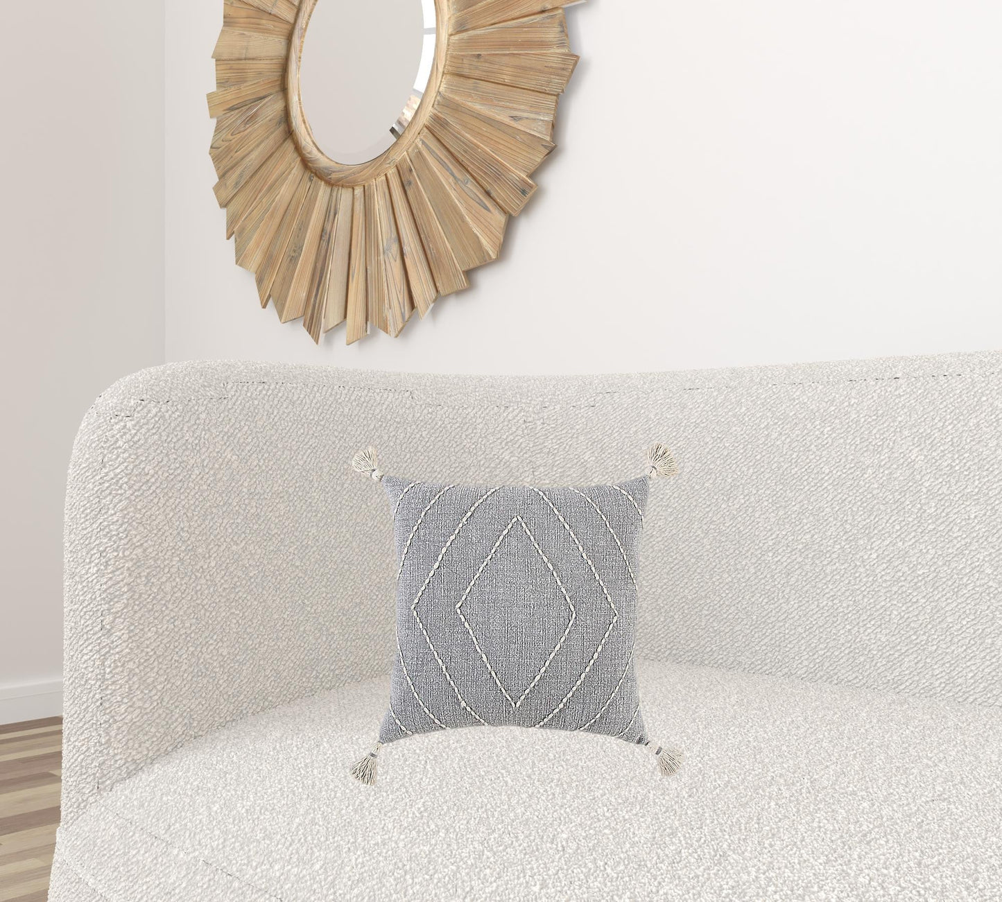 Gray White Diamond Kantha Stitched Throw Pillow FurniFindUSA