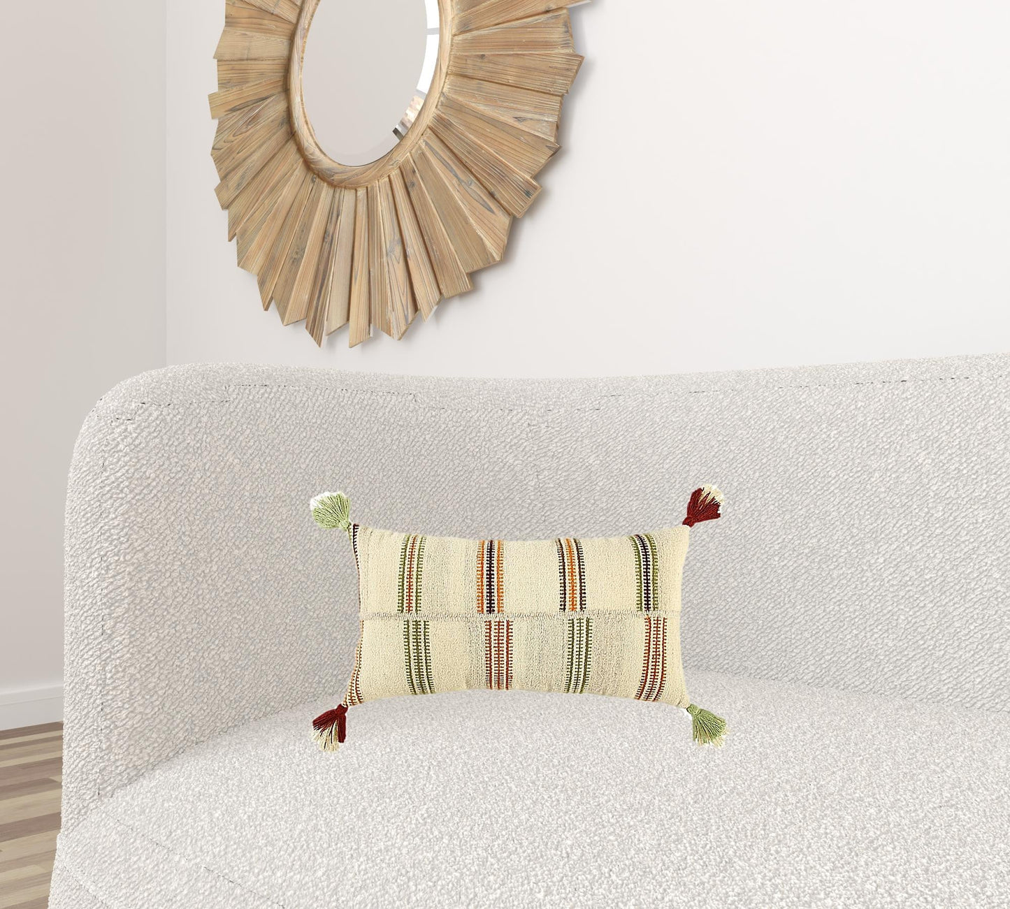 Cream Accent Striped Boho Chic Lumbar Pillow FurniFindUSA